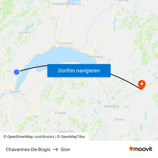 Chavannes-De-Bogis to Sion map