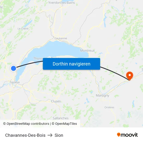 Chavannes-Des-Bois to Sion map