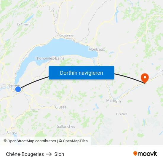 Chêne-Bougeries to Sion map