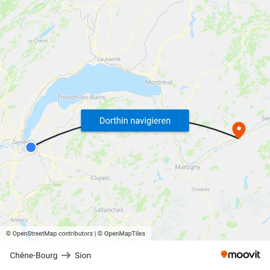 Chêne-Bourg to Sion map