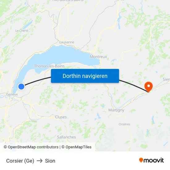 Corsier (Ge) to Sion map