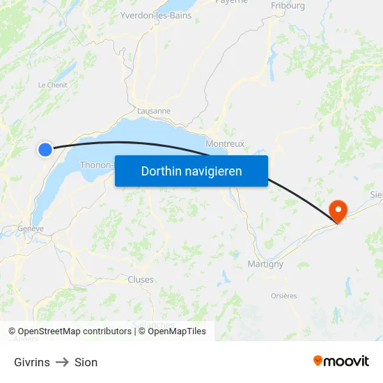 Givrins to Sion map