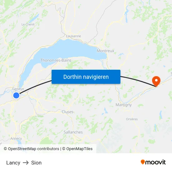 Lancy to Sion map