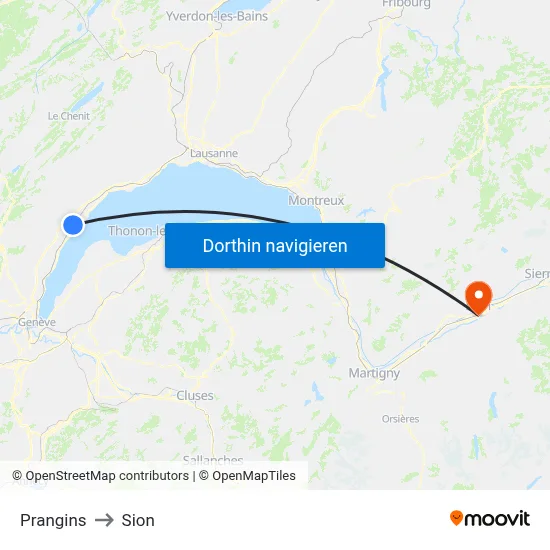 Prangins to Sion map