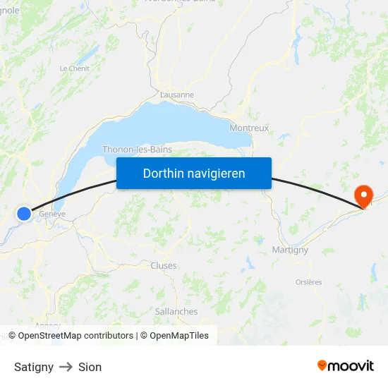 Satigny to Sion map