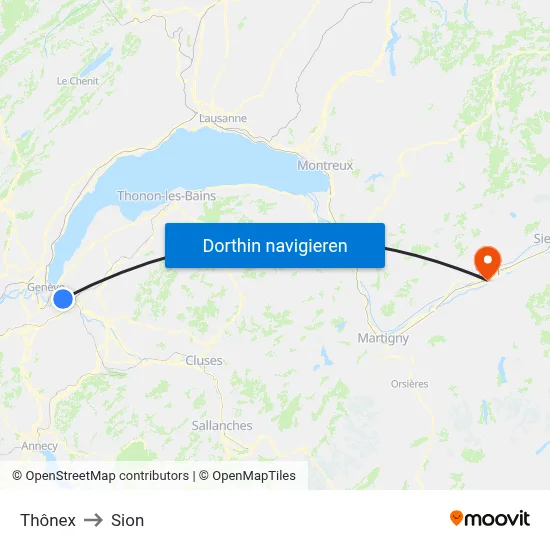 Thônex to Sion map