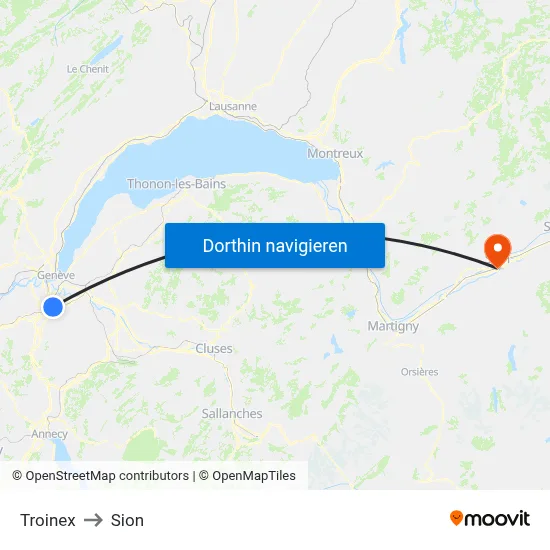 Troinex to Sion map