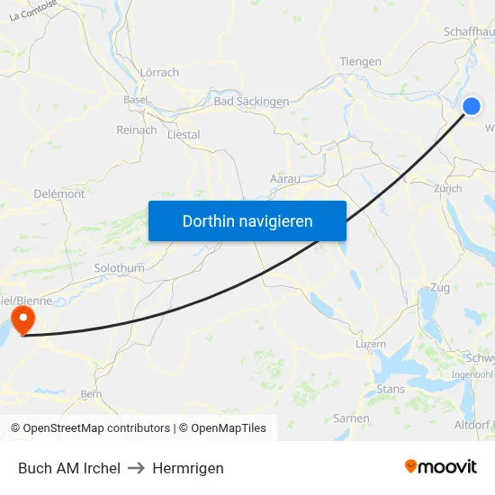 Buch AM Irchel to Hermrigen map