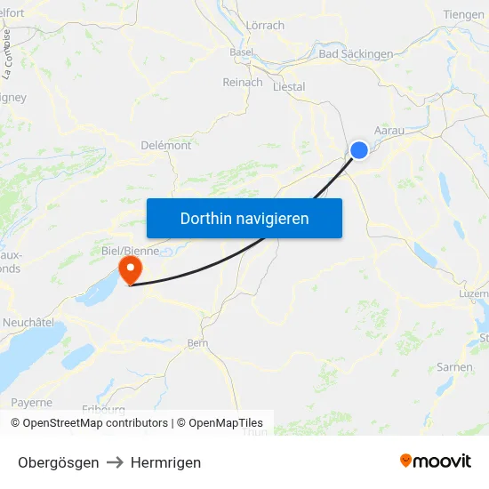 Obergösgen to Hermrigen map