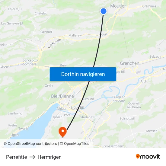 Perrefitte to Hermrigen map