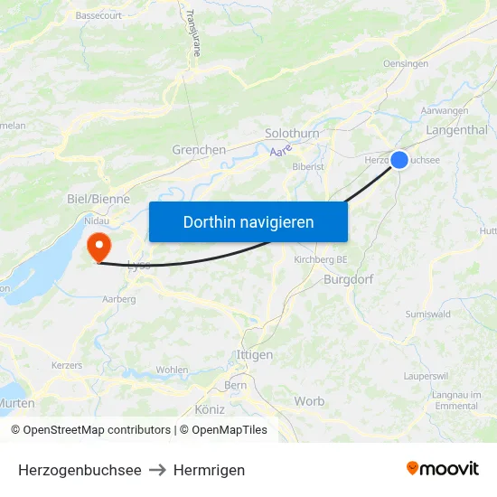 Herzogenbuchsee to Hermrigen map