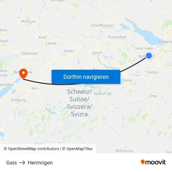 Gais to Hermrigen map