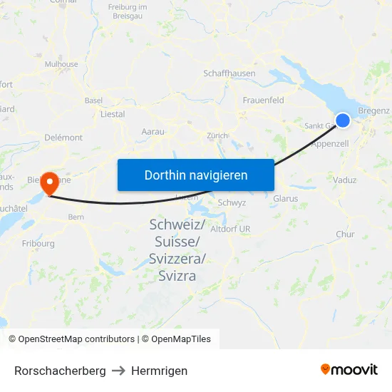 Rorschacherberg to Hermrigen map