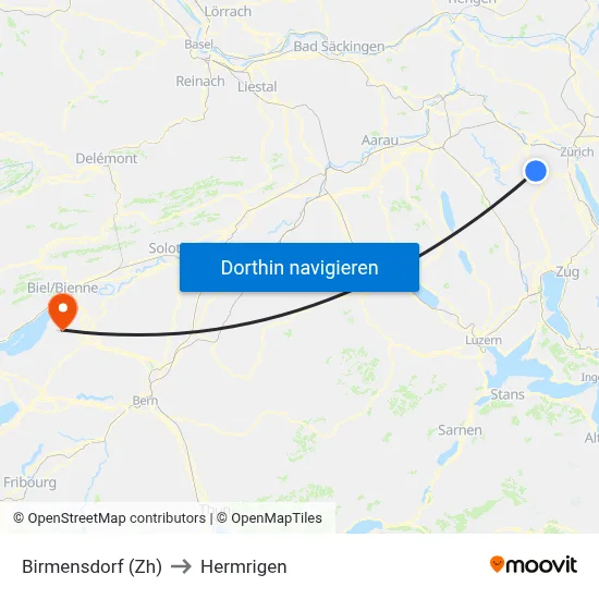 Birmensdorf (Zh) to Hermrigen map
