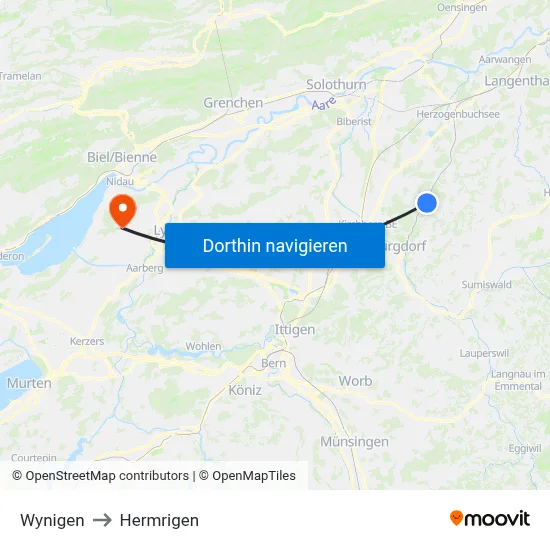 Wynigen to Hermrigen map