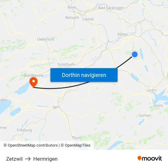 Zetzwil to Hermrigen map