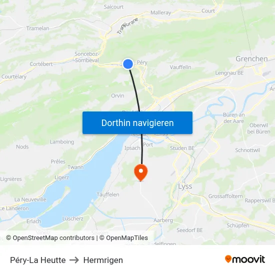 Péry-La Heutte to Hermrigen map
