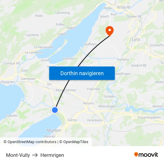 Mont-Vully to Hermrigen map