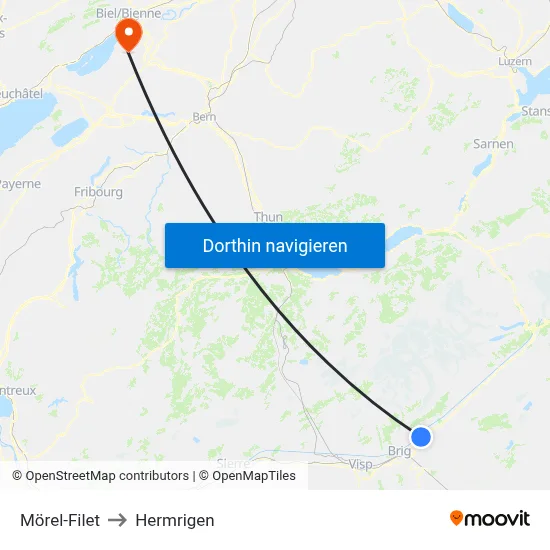 Mörel-Filet to Hermrigen map