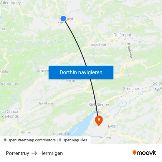 Porrentruy to Hermrigen map