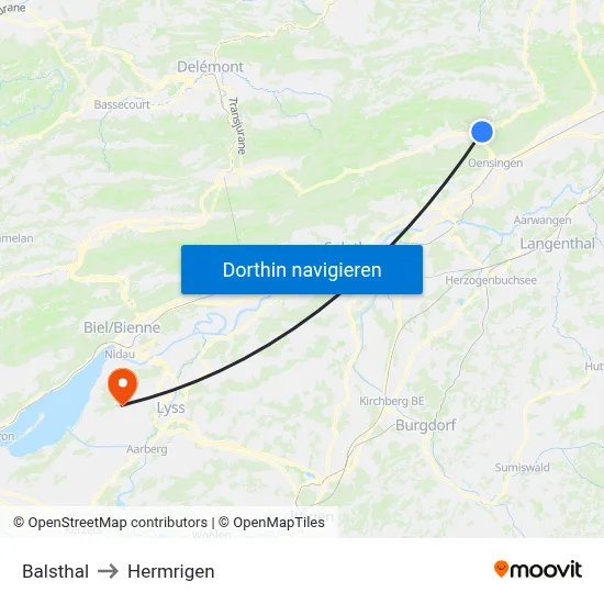 Balsthal to Hermrigen map
