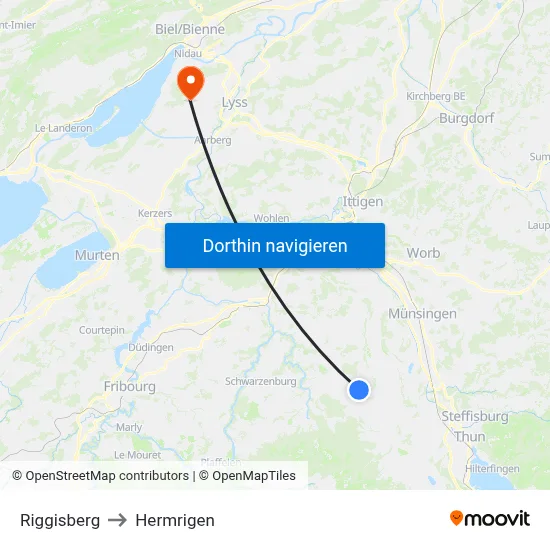 Riggisberg to Hermrigen map