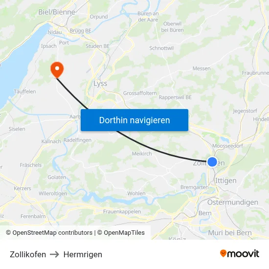 Zollikofen to Hermrigen map