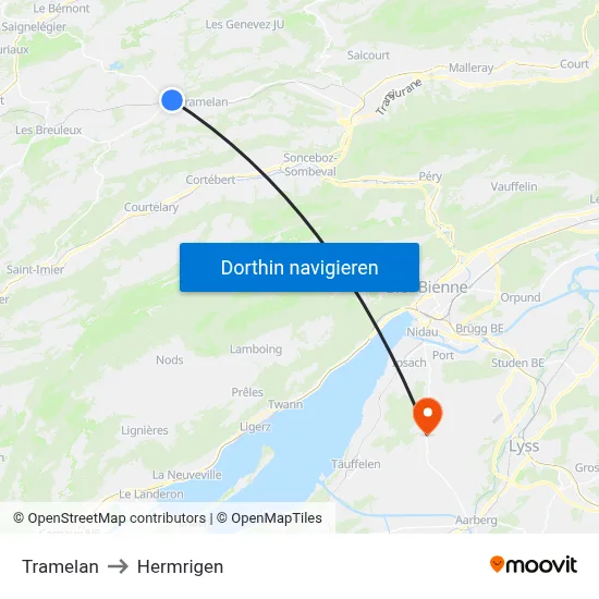 Tramelan to Hermrigen map