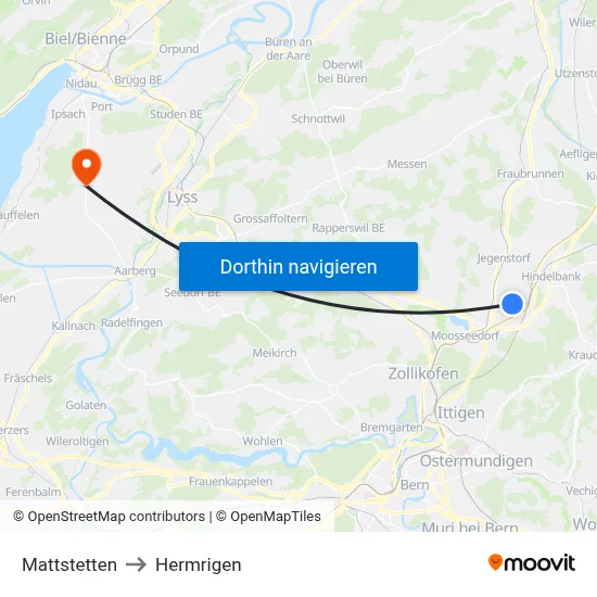 Mattstetten to Hermrigen map
