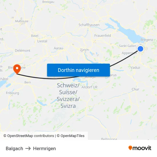 Balgach to Hermrigen map