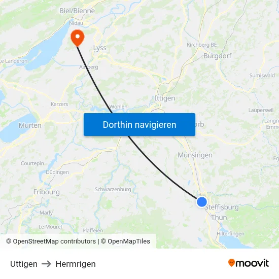 Uttigen to Hermrigen map