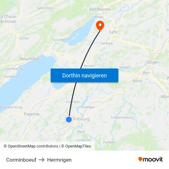 Corminboeuf to Hermrigen map
