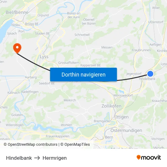 Hindelbank to Hermrigen map