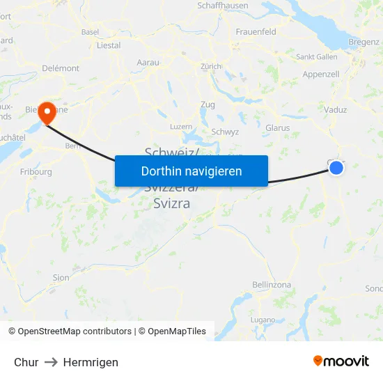 Chur to Hermrigen map