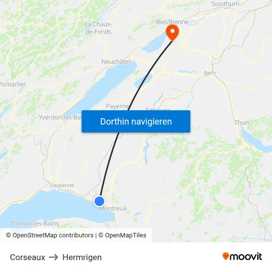 Corseaux to Hermrigen map