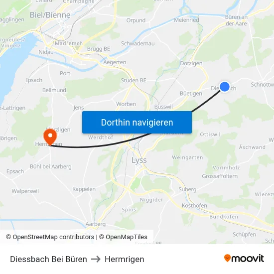 Diessbach Bei Büren to Hermrigen map
