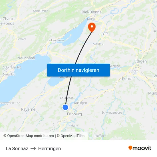 La Sonnaz to Hermrigen map