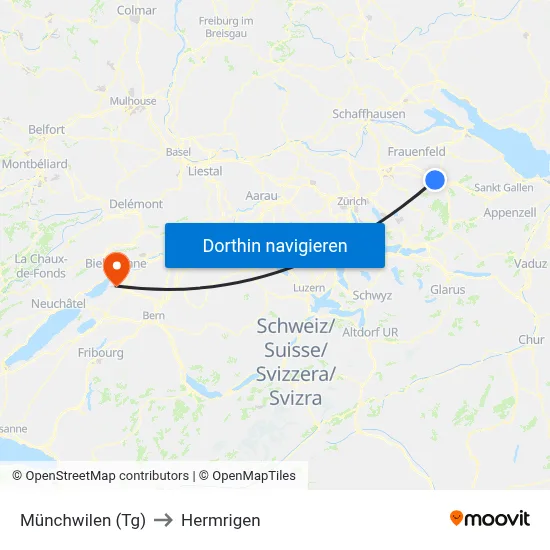Münchwilen (Tg) to Hermrigen map