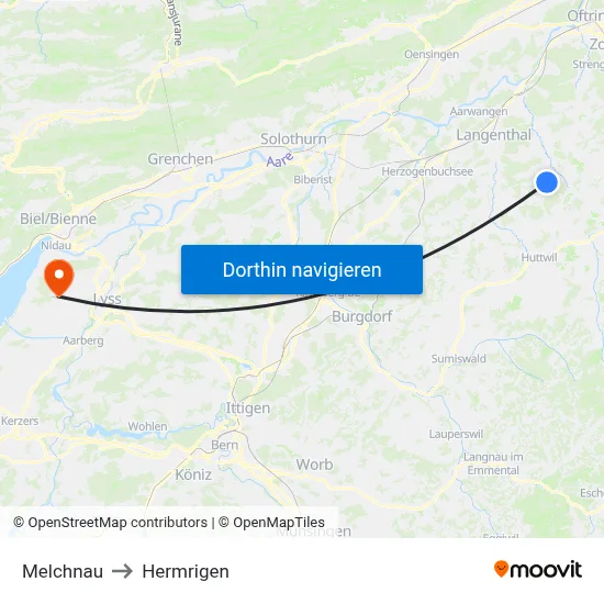 Melchnau to Hermrigen map