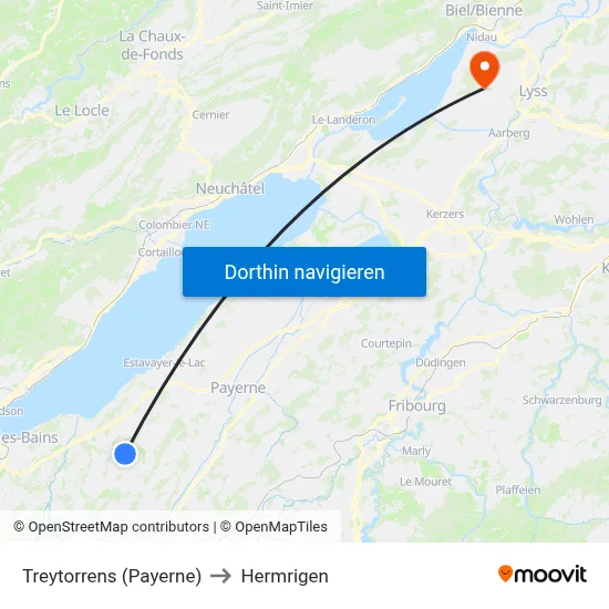 Treytorrens (Payerne) to Hermrigen map