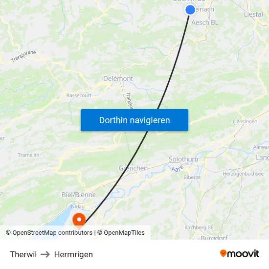 Therwil to Hermrigen map