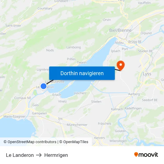 Le Landeron to Hermrigen map