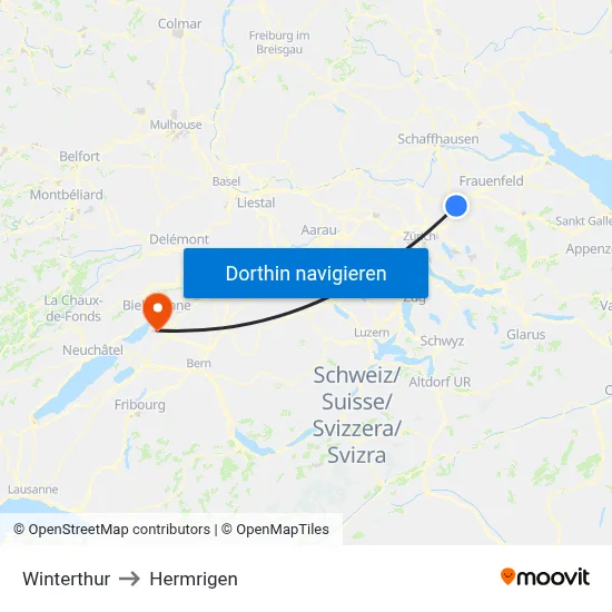 Winterthur to Hermrigen map