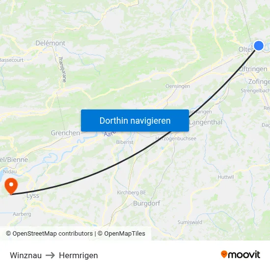 Winznau to Hermrigen map