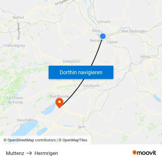 Muttenz to Hermrigen map