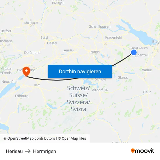 Herisau to Hermrigen map