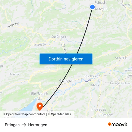 Ettingen to Hermrigen map