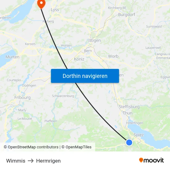 Wimmis to Hermrigen map