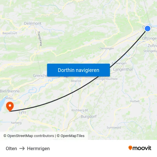 Olten to Hermrigen map
