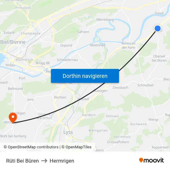 Rüti Bei Büren to Hermrigen map